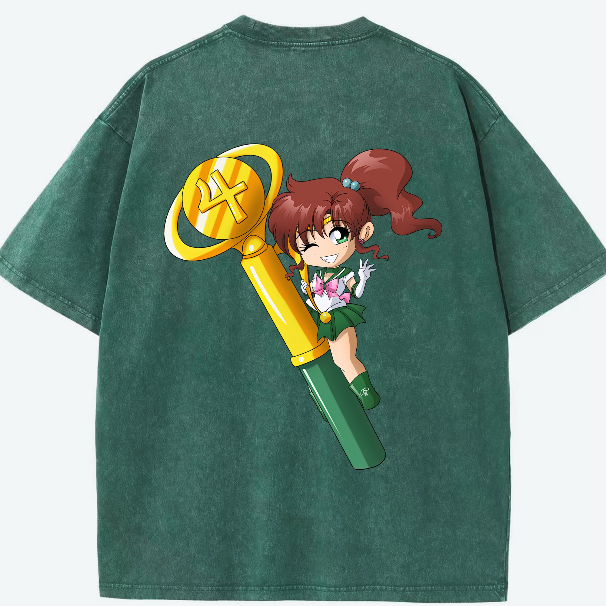 （画像用） 美少女戦士セーラームーン 木野 まこと きの まこと Sailor Moon Kino Makoto （セーラージュピター；Sailor Jupiter） 綿100% ヴィンテージ風 半袖Tシャツ（背面プリント）
